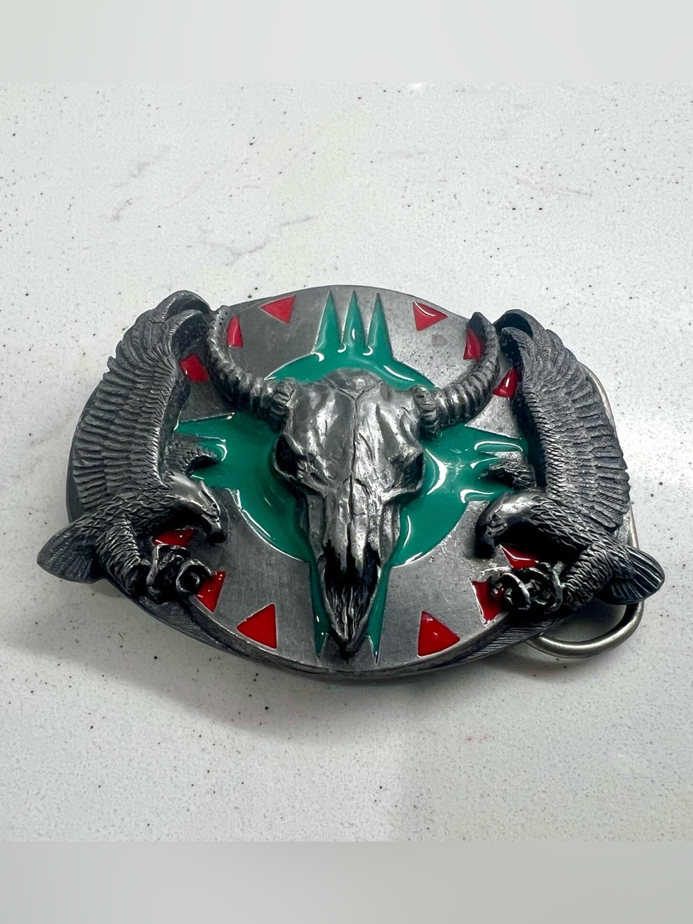 Buffalo Skull & Eagles Southwestern Metal Belt Buckle 1994 VTG Siskiyou USA Used